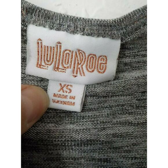 LuLaRoe Christy T Top Oversize Women XS Gray Metallic Copper Lightweight Floral - Picture 4 of 8